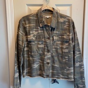 Camouflage jacket with rose appliqué on the back